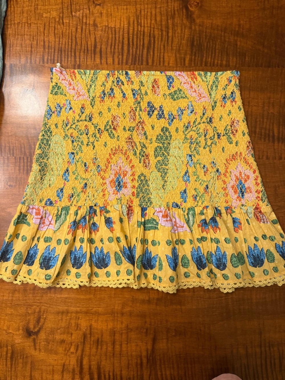 FARM Rio Yellow Floral Smocked Ruffle Mini Skirt